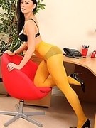 Beautiful brunette secretary in high heels and kinky yellow pantyhose (Clare R)